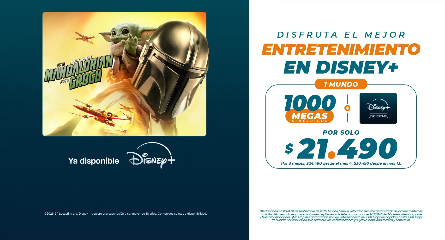 Planes fibra Mundo con Disney+ incluido